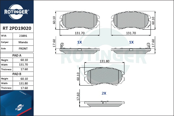 Brake Pad Set, disc brake (RT 2PD19020)