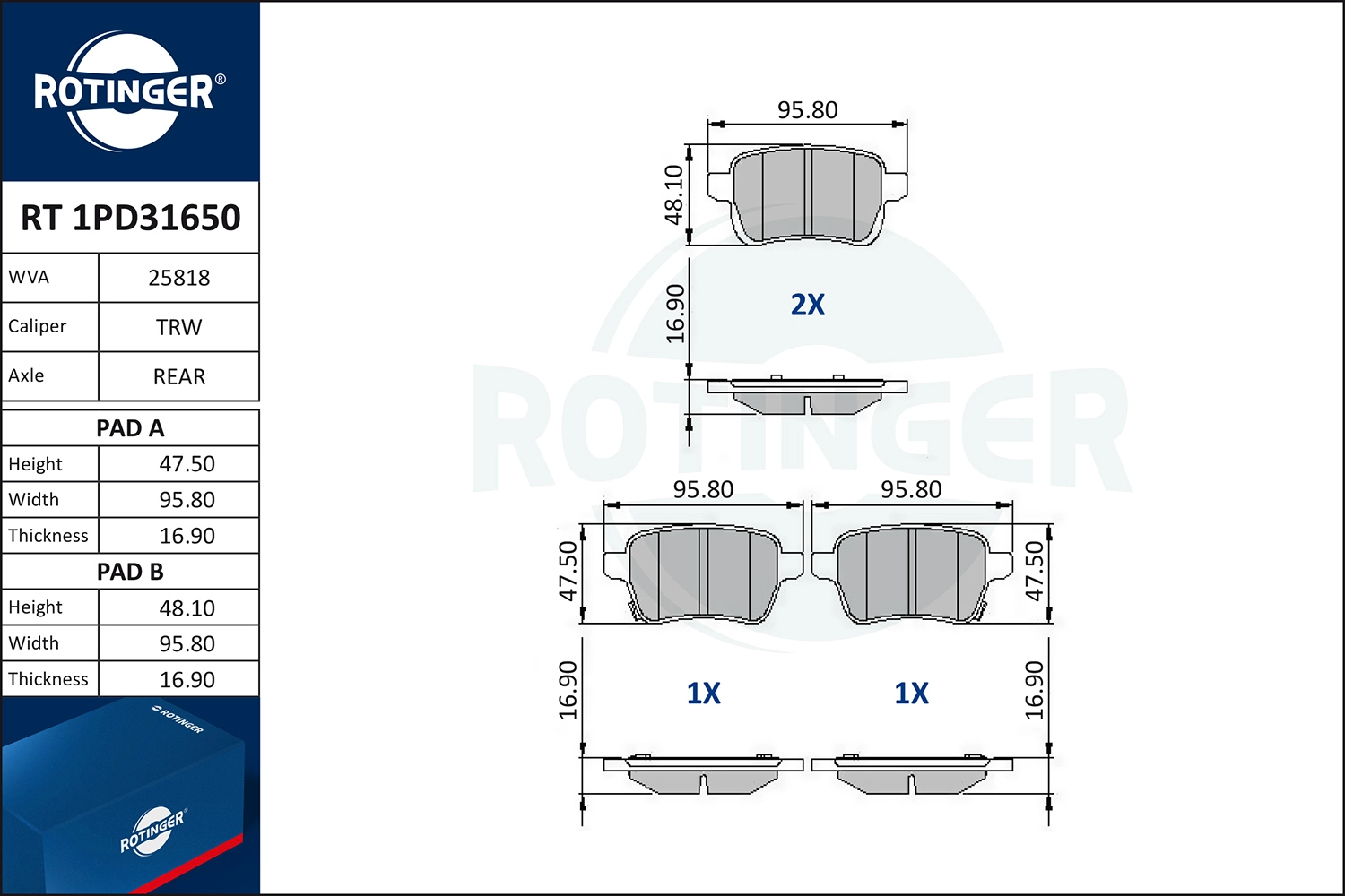 Brake Pad Set, disc brake (RT 1PD31650)