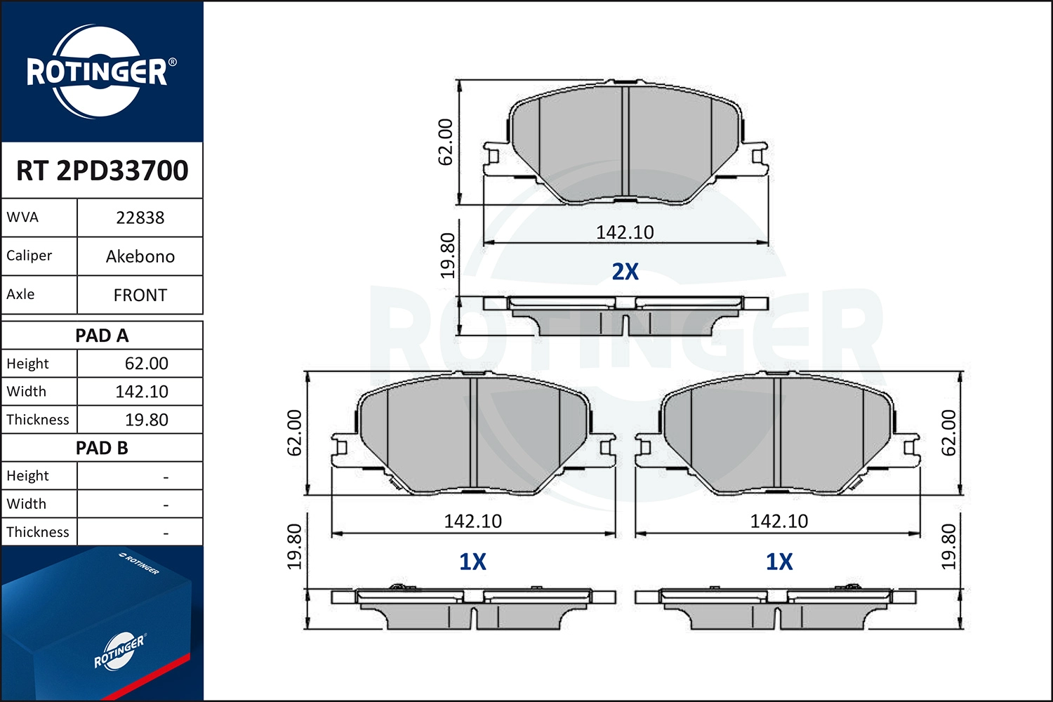 Brake Pad Set, disc brake (RT 2PD33700)
