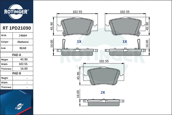 Brake Pad Set, disc brake (RT 1PD21030)