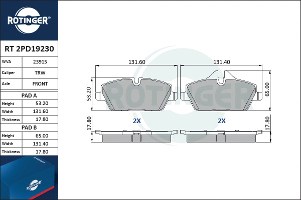 Brake Pad Set, disc brake (RT 2PD19230)