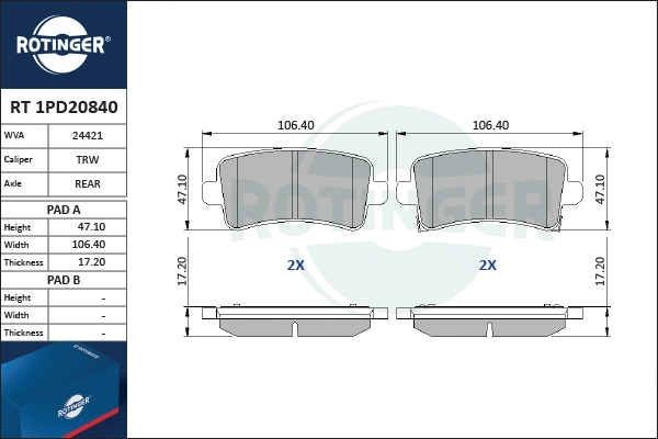 Brake Pad Set, disc brake (RT 1PD20840)