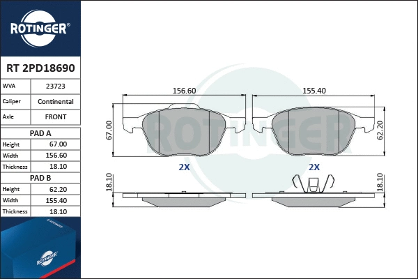 Brake Pad Set, disc brake (RT 2PD18690)