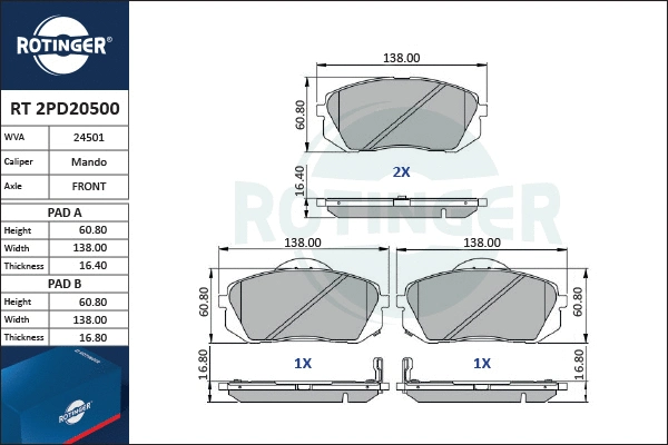 Brake Pad Set, disc brake (RT 2PD20500)