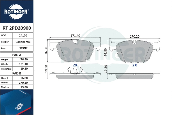 Brake Pad Set, disc brake (RT 2PD20900)