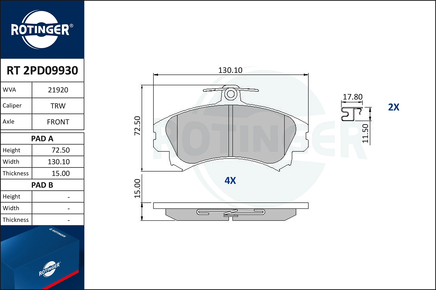 Brake Pad Set, disc brake (RT 2PD09930)