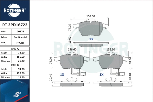 Brake Pad Set, disc brake (RT 2PD16722)