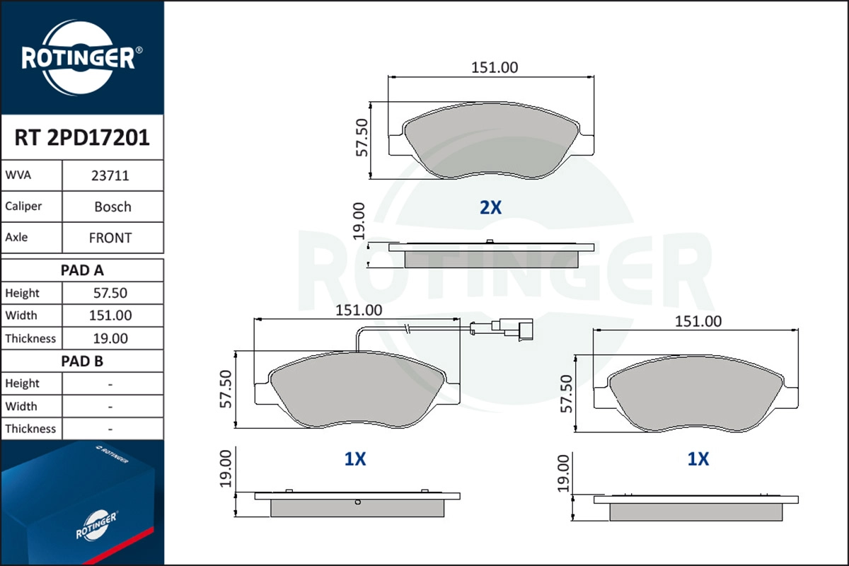 Brake Pad Set, disc brake (RT 2PD17201)