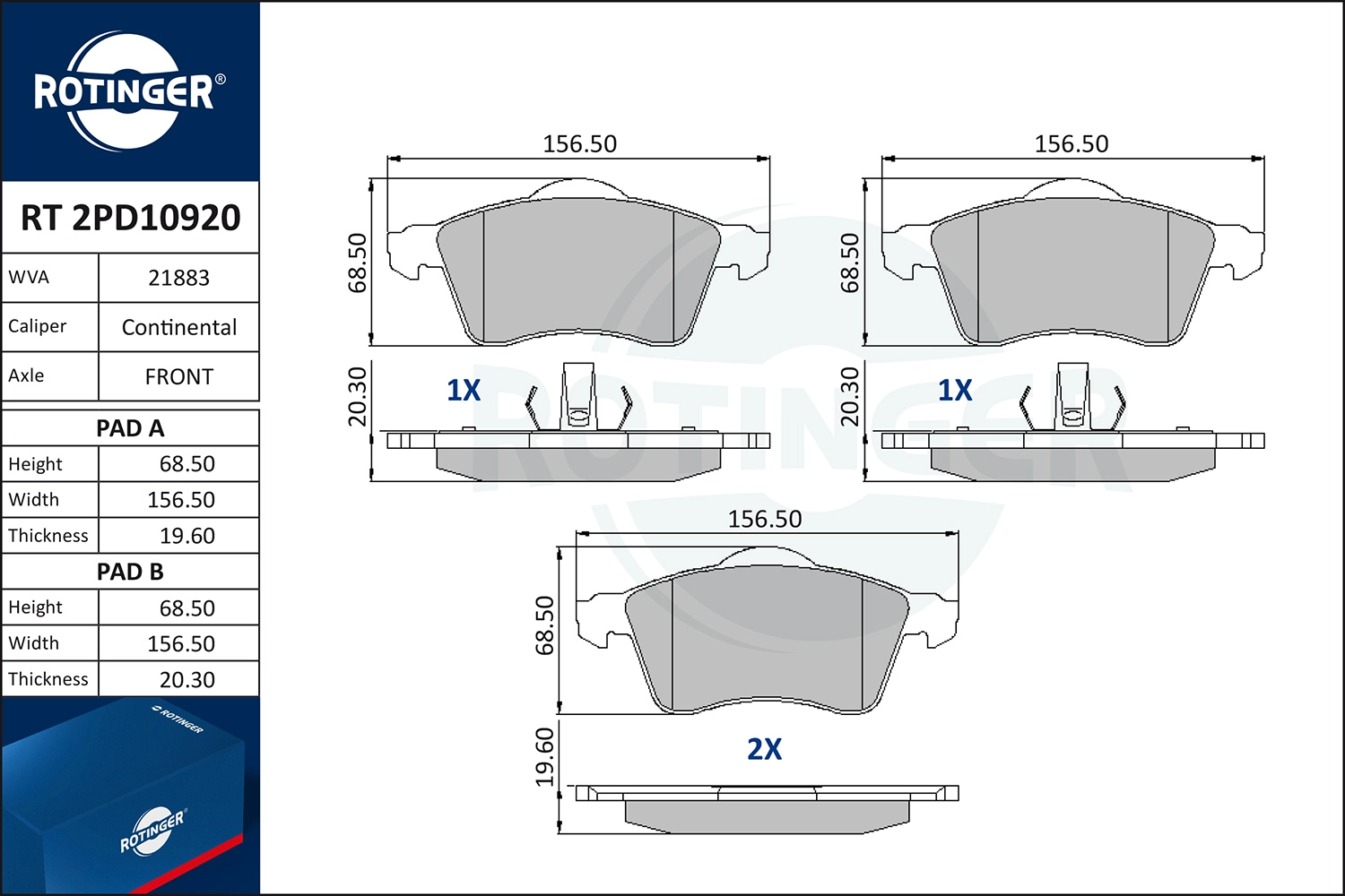 Brake Pad Set, disc brake (RT 2PD10920)