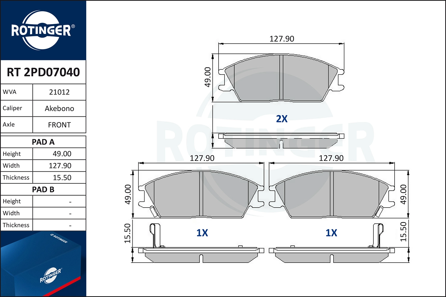 Brake Pad Set, disc brake (RT 2PD07040)