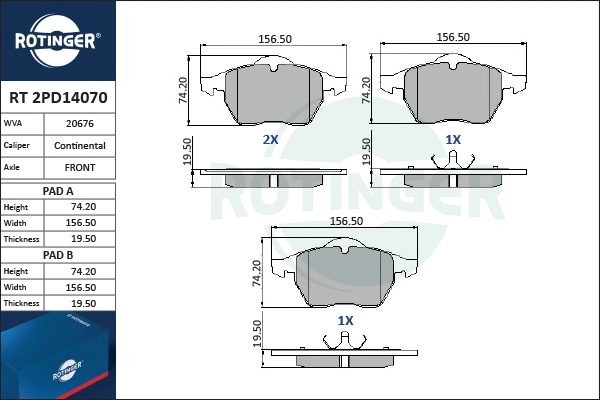Brake Pad Set, disc brake (RT 2PD14070)