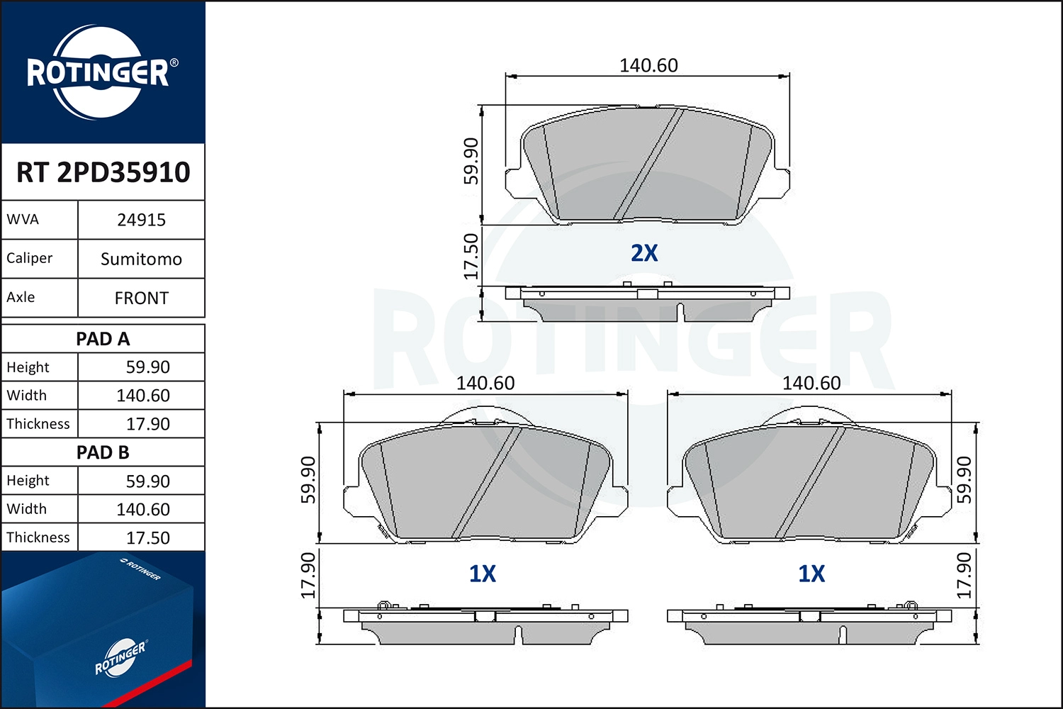 Brake Pad Set, disc brake (RT 2PD35910)