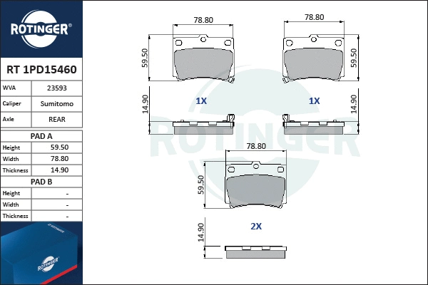 Brake Pad Set, disc brake (RT 1PD15460)