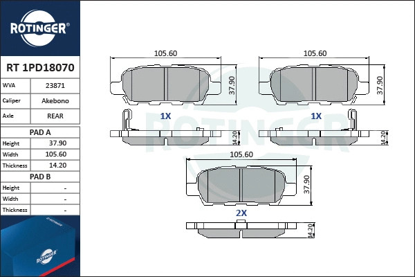 Brake Pad Set, disc brake (RT 1PD18070)