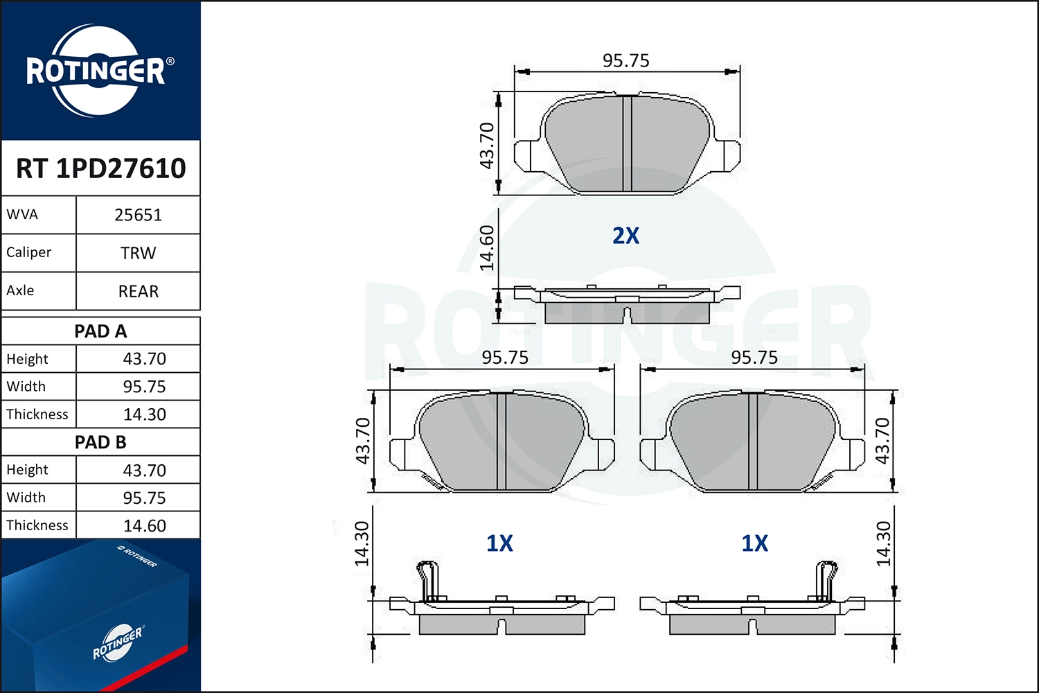 Brake Pad Set, disc brake (RT 1PD27610)