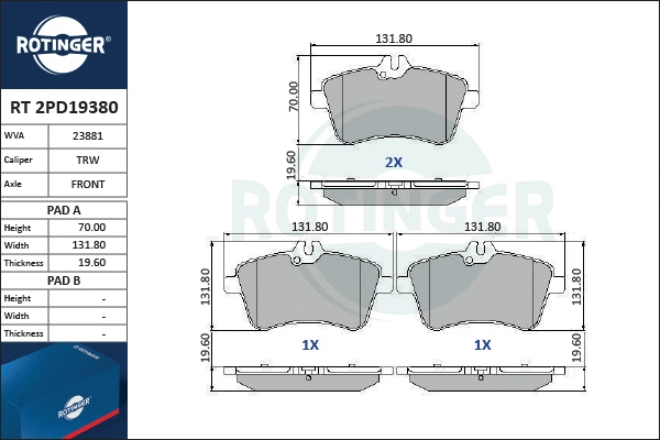 Brake Pad Set, disc brake (RT 2PD19380)