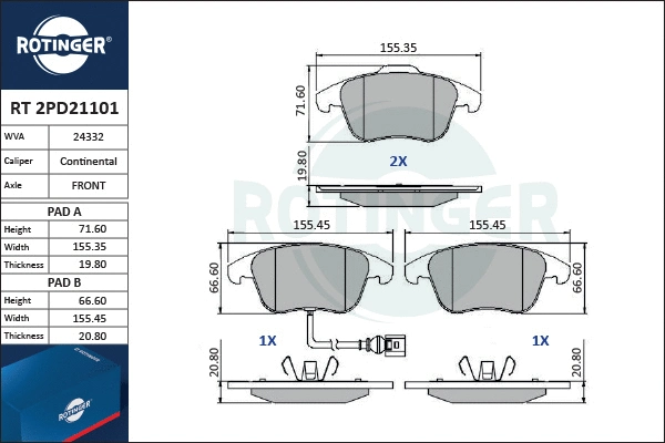 Brake Pad Set, disc brake (RT 2PD21101)