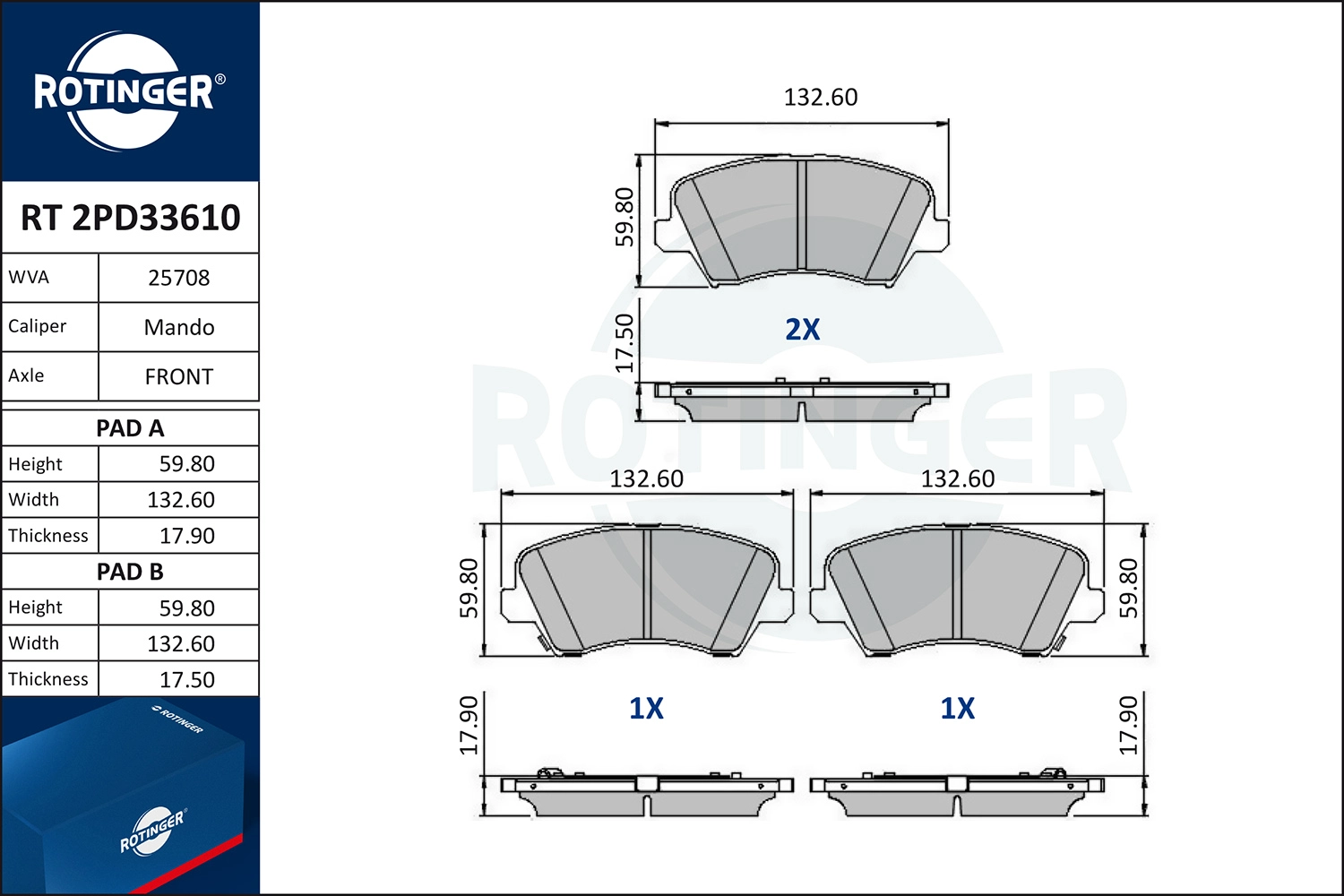Brake Pad Set, disc brake (RT 2PD33610)