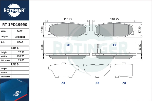 Brake Pad Set, disc brake (RT 1PD19990)