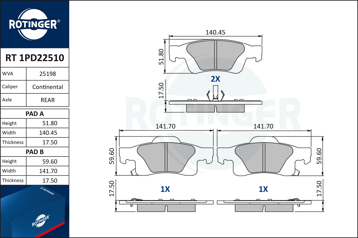 Brake Pad Set, disc brake (RT 1PD22510)