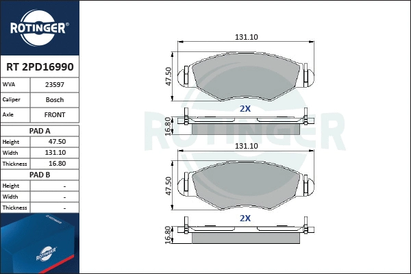Brake Pad Set, disc brake (RT 2PD16990)