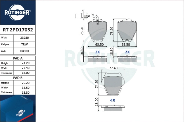 Brake Pad Set, disc brake (RT 2PD17032)