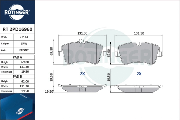 Brake Pad Set, disc brake (RT 2PD16960)
