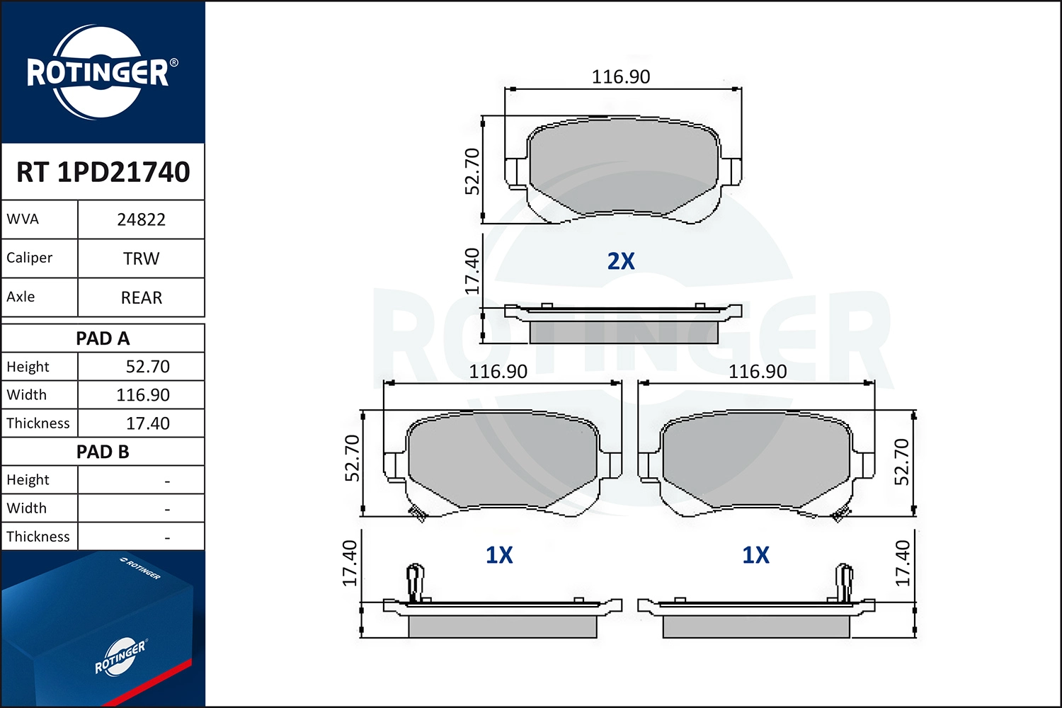 Brake Pad Set, disc brake (RT 1PD21740)