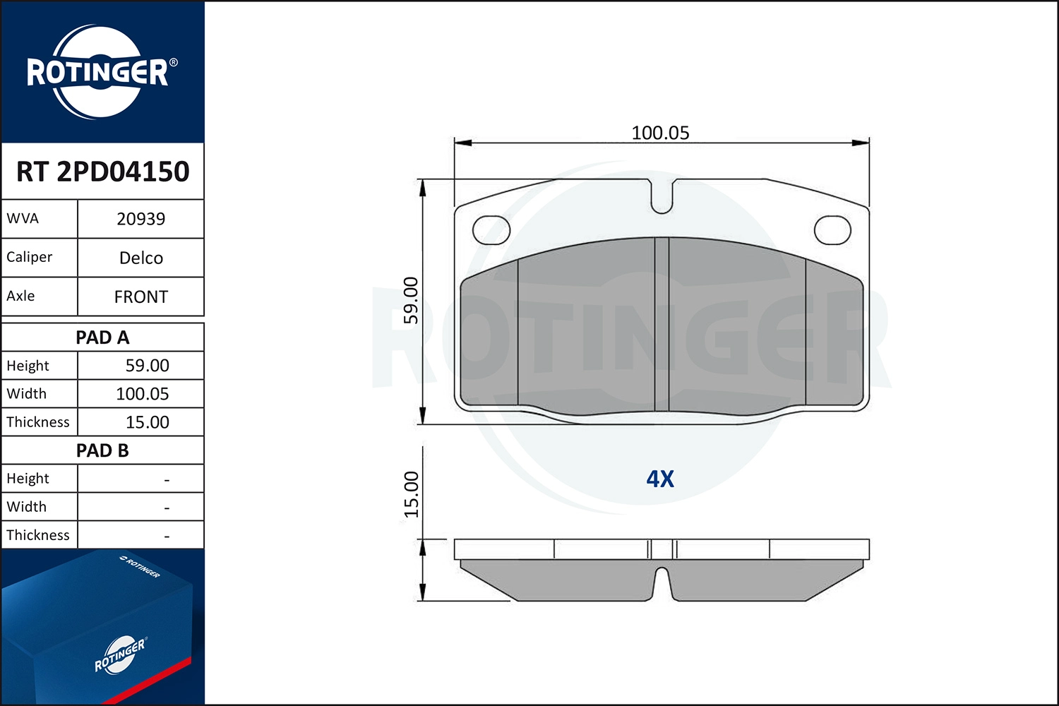 Brake Pad Set, disc brake (RT 2PD04150)