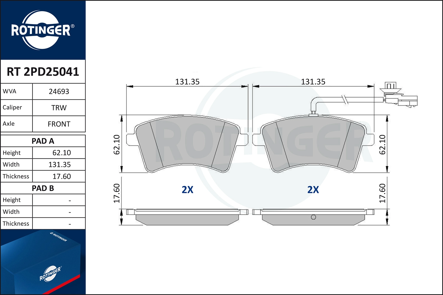 Brake Pad Set, disc brake (RT 2PD25041)