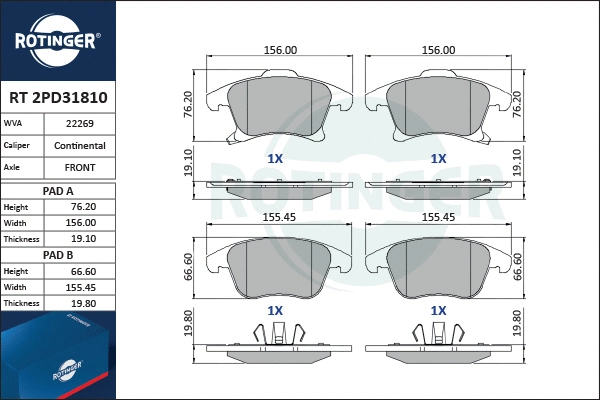 Brake Pad Set, disc brake (RT 2PD31810)