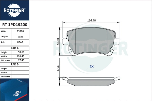 Brake Pad Set, disc brake (RT 1PD19200)