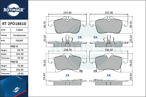 Brake Pad Set, disc brake (RT 2PD18610)
