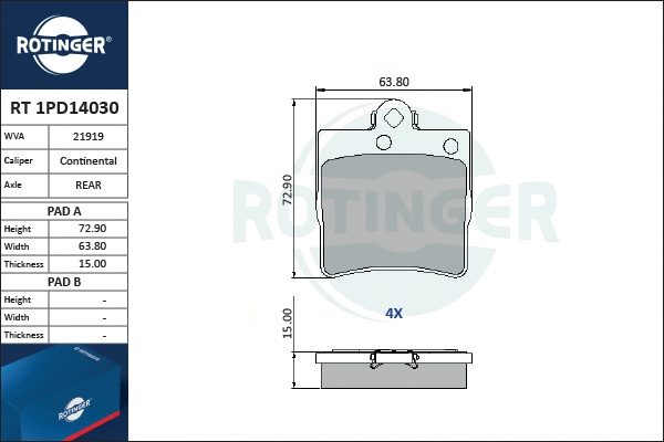 Brake Pad Set, disc brake (RT 1PD14030)