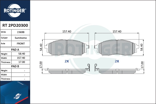 Brake Pad Set, disc brake (RT 2PD20300)