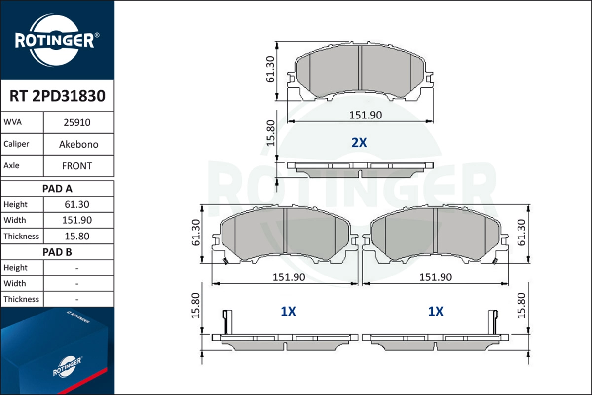 Brake Pad Set, disc brake (RT 2PD31830)
