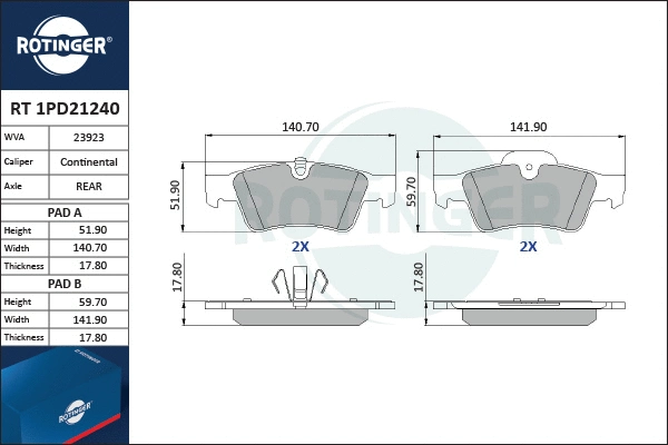 Brake Pad Set, disc brake (RT 1PD21240)