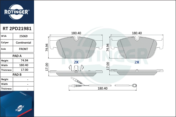Brake Pad Set, disc brake (RT 2PD21981)