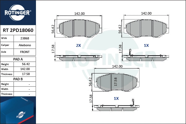 Brake Pad Set, disc brake (RT 2PD18060)
