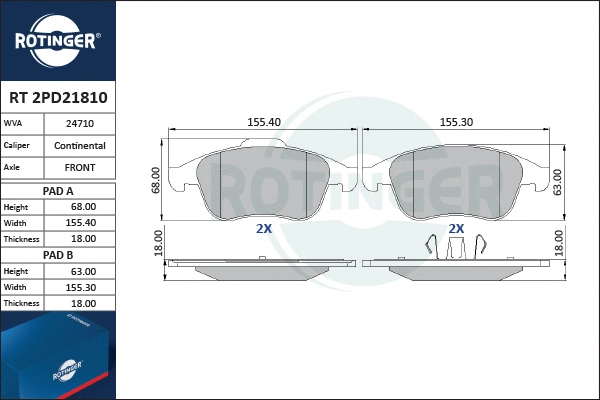 Brake Pad Set, disc brake (RT 2PD21810)