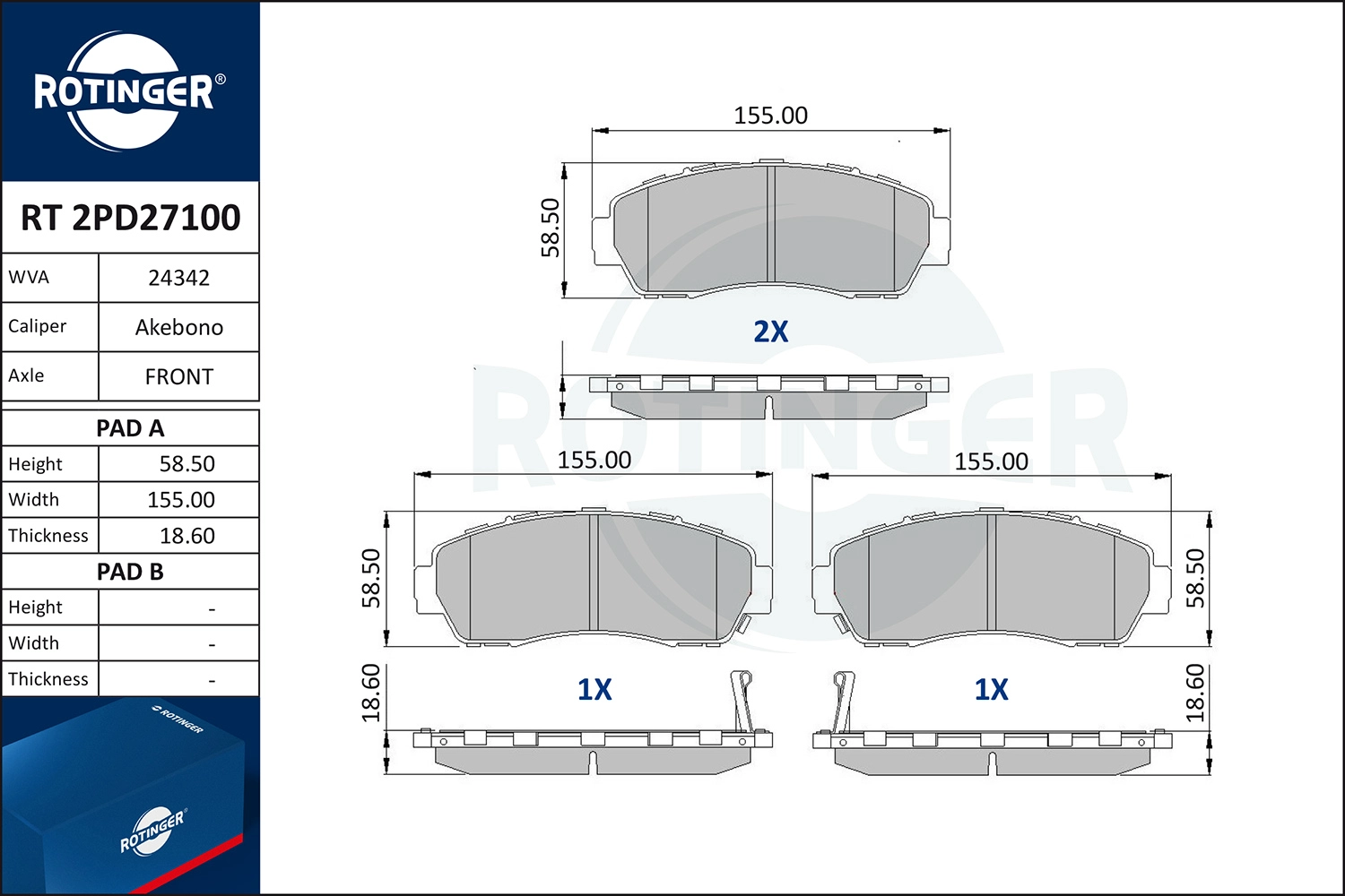 Brake Pad Set, disc brake (RT 2PD27100)
