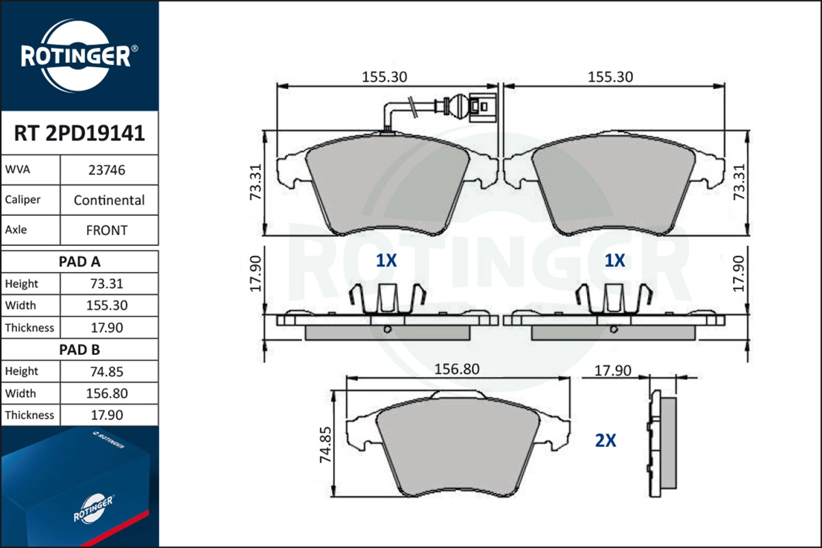 Brake Pad Set, disc brake (RT 2PD19141)