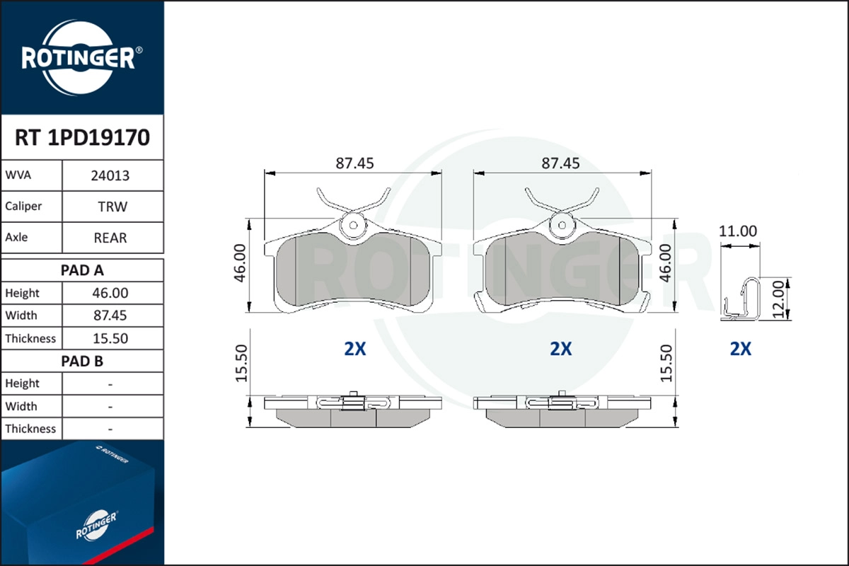 Brake Pad Set, disc brake (RT 1PD19170)