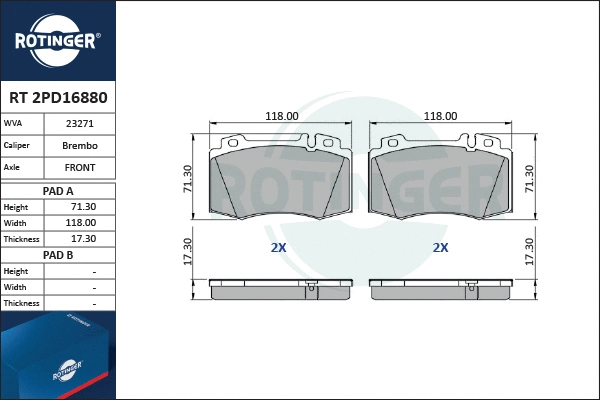 Brake Pad Set, disc brake (RT 2PD16880)