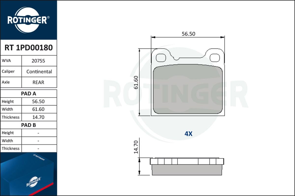 Brake Pad Set, disc brake (RT 1PD00180)