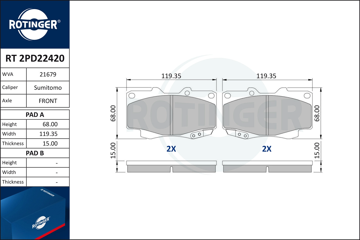 Brake Pad Set, disc brake (RT 2PD22420)