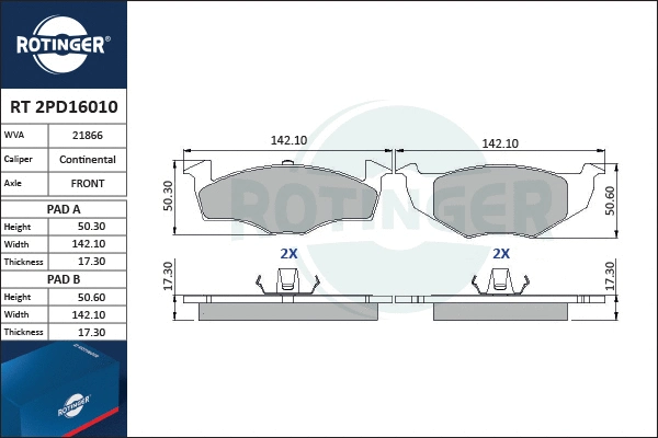 Brake Pad Set, disc brake (RT 2PD16010)