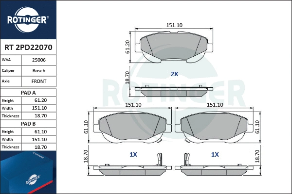 Brake Pad Set, disc brake (RT 2PD22070)