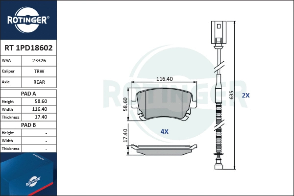 Brake Pad Set, disc brake (RT 1PD18602)
