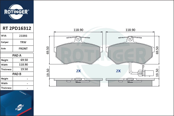 Brake Pad Set, disc brake (RT 2PD16312)